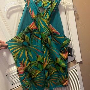 INC International Concepts Teal Tropical Print Tank Top